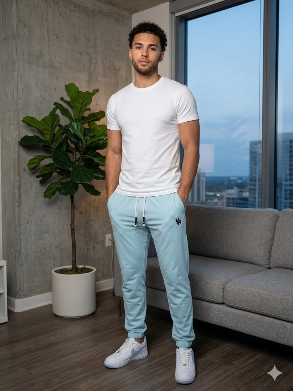 YoungLA Light Blue Men's Jogger Sweatpants with Drawstring